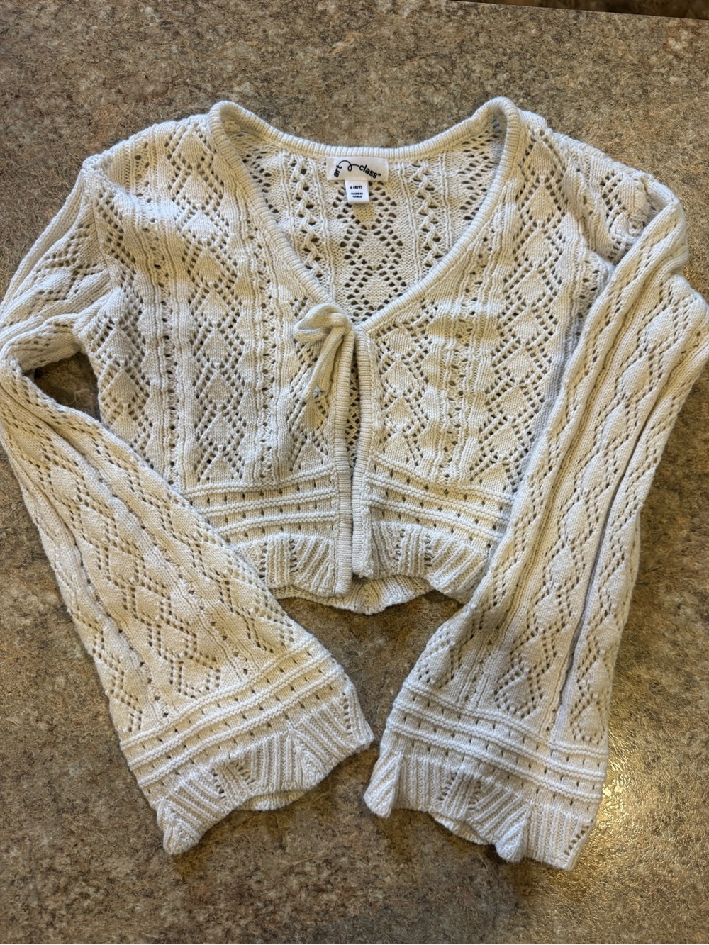 art class Cream Crochet Tie-Front Cardigan